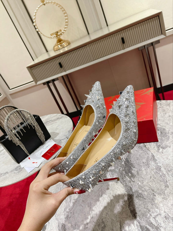 CL Pigalili Potpourri Strass Pumps Glitter Silver