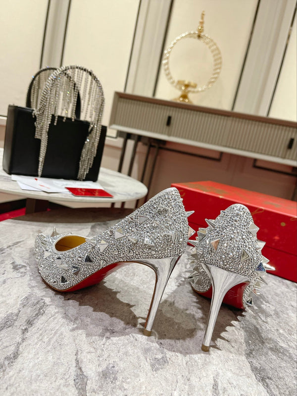 CL Pigalili Potpourri Strass Pumps Glitter Silver