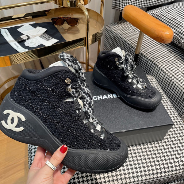 CC Sneaker In Black Tweed Fabric 144805