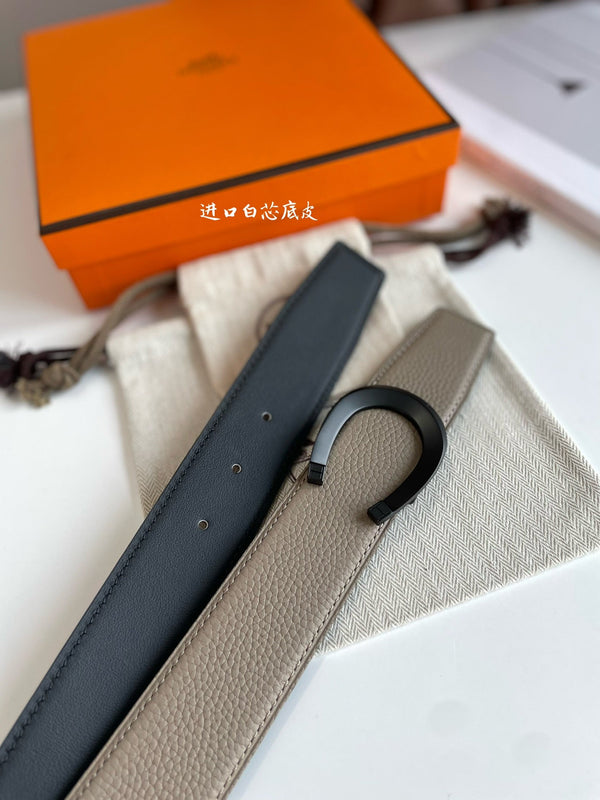 LUCK BELT BUCKLE & REVERSIBLE KHAKI BROWN LEATHER STRAP 38MM BLACK HARDWARE