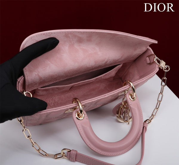 medium lady d-joy 26 antique pink lambskin