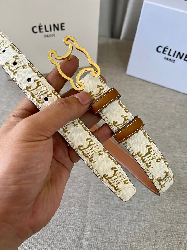 Cintura ritagliata con logo CL 25 mm Tela Triomphe bianco marrone chiaro Ghw
