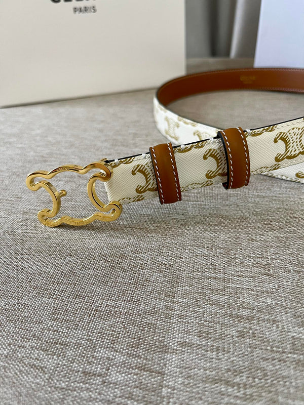 Cintura ritagliata con logo CL 25 mm Tela Triomphe bianco marrone chiaro Ghw