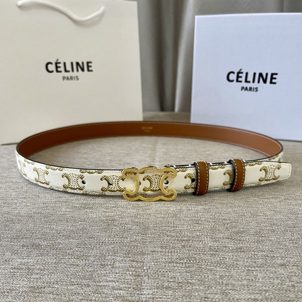 Cintura ritagliata con logo CL 25 mm Tela Triomphe bianco marrone chiaro Ghw