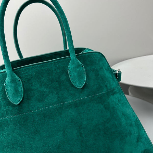 The Row Margaux 15 38cm Tote Bag Teal Blue Suede