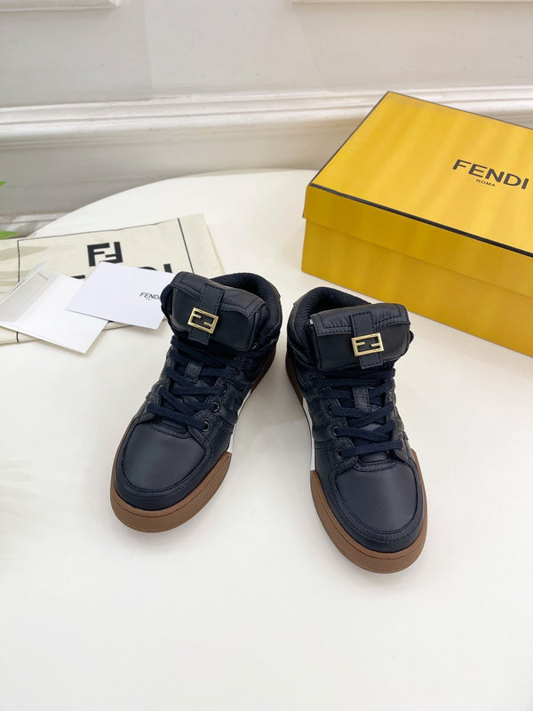 FENDI LOGO SOCK SNEAKER BOOTS IN BLACK LAMBSKIN
