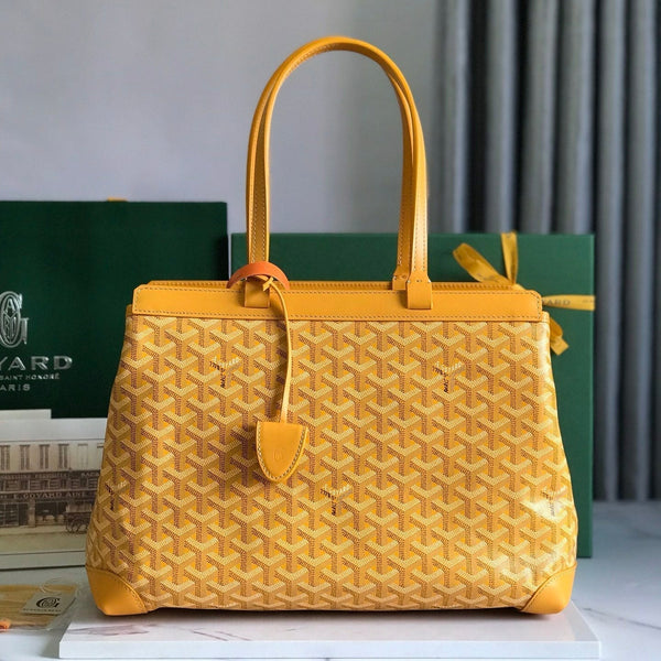 BORSA BELLECHASSE BIAUDE PM 36 IN TELA GOYARDINE GIALLA E RIFINITURE IN PELLE DI VITELLO