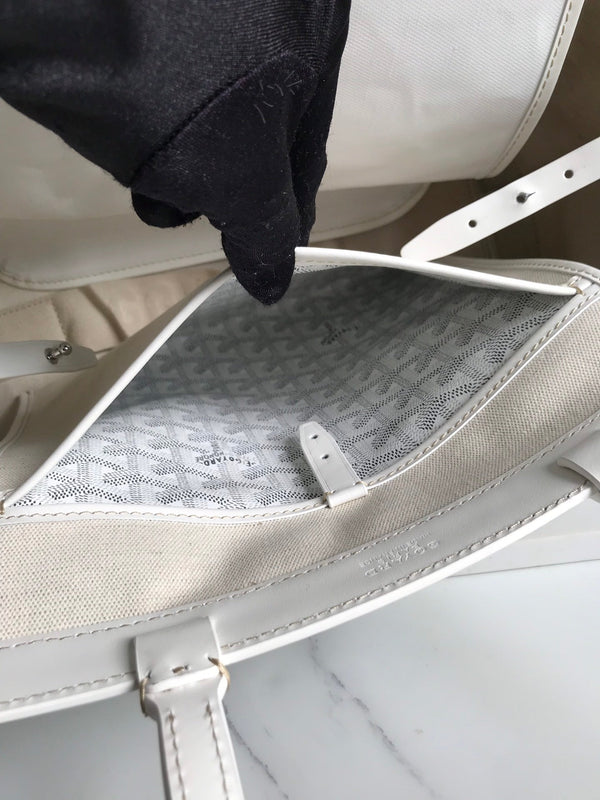 BORSA BELLECHASSE BIAUDE PM 36 IN TELA GOYARDINE BIANCA E RIFINITURE IN PELLE DI VITELLO