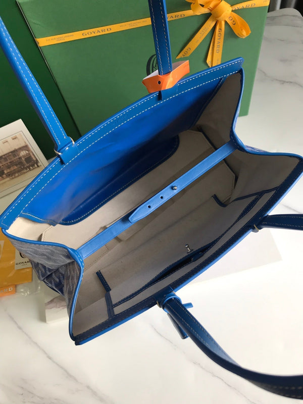 BELLECHASSE BIAUDE PM BAG 36 IN BLUE GOYARDINE CANVAS AND CALFSKIN TRIM