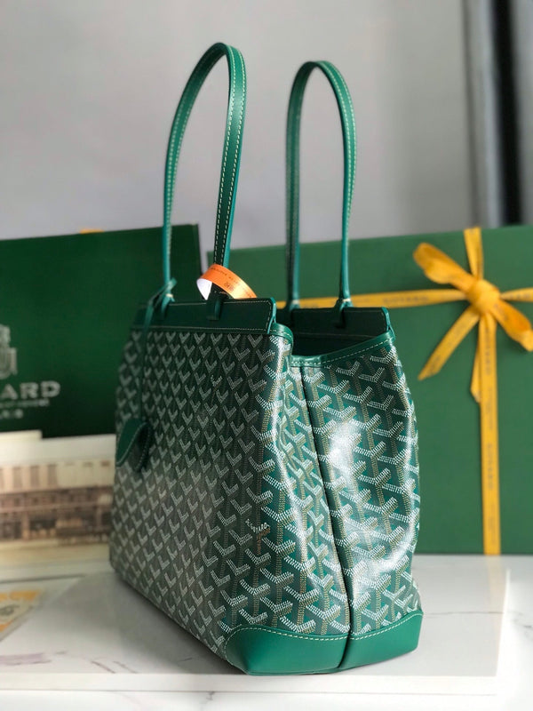 BORSA BELLECHASSE BIAUDE PM 36 IN TELA GOYARDINE VERDE E RIFINITURE IN PELLE DI VITELLO