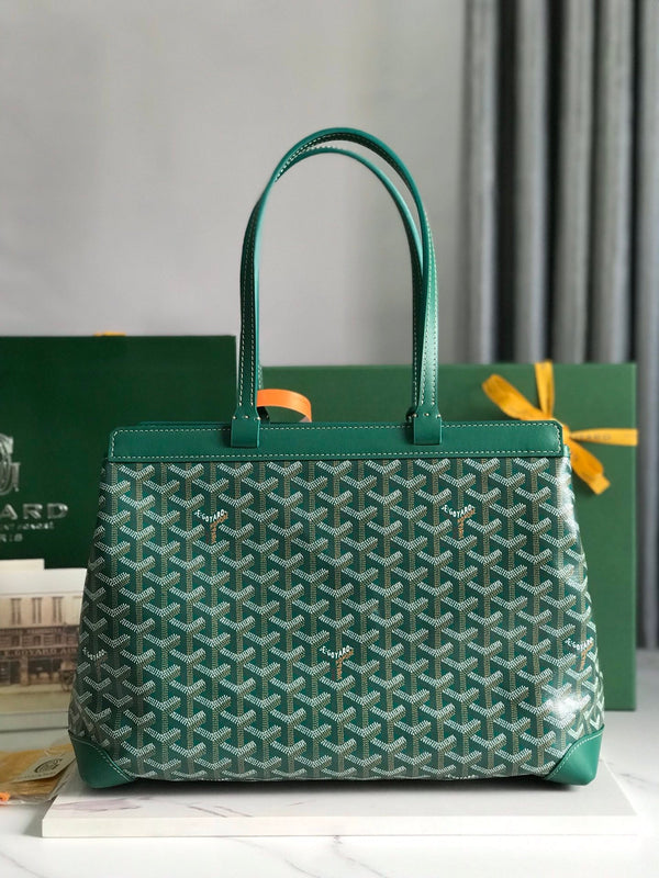 BORSA BELLECHASSE BIAUDE PM 36 IN TELA GOYARDINE VERDE E RIFINITURE IN PELLE DI VITELLO