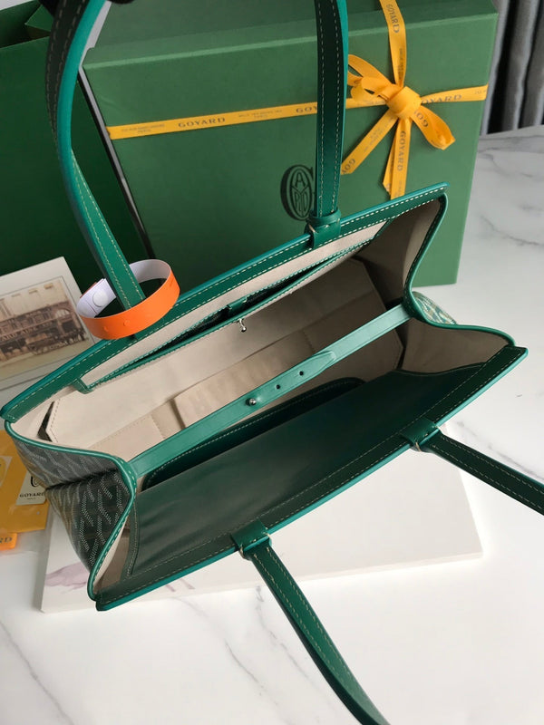 BORSA BELLECHASSE BIAUDE PM 36 IN TELA GOYARDINE VERDE E RIFINITURE IN PELLE DI VITELLO