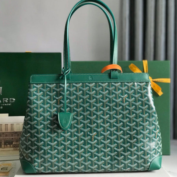 BORSA BELLECHASSE BIAUDE PM 36 IN TELA GOYARDINE VERDE E RIFINITURE IN PELLE DI VITELLO