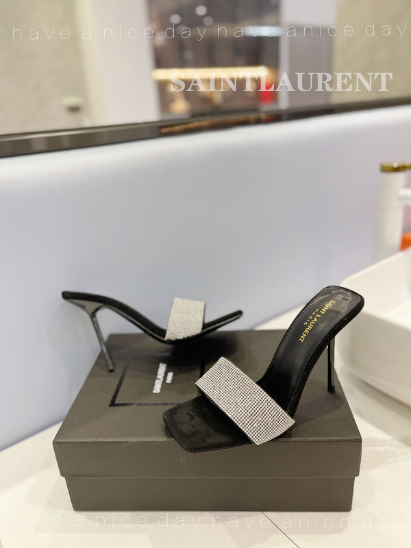 SL LUCKY WHITE CRYSTAL TACCHI ALTI IN PELLE DI VITELLO NERA