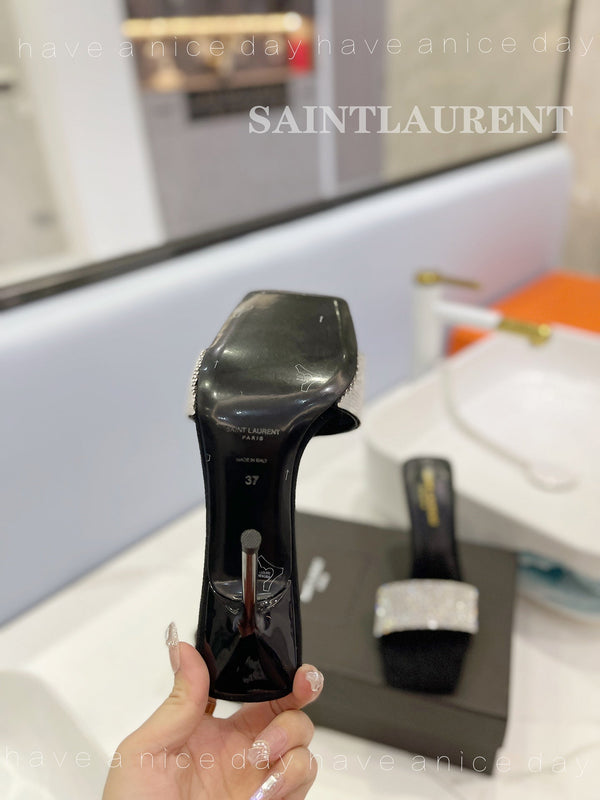 SL LUCKY WHITE CRYSTAL TACCHI ALTI IN PELLE DI VITELLO NERA