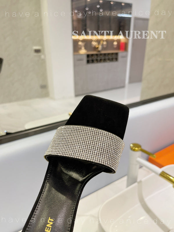 SL LUCKY WHITE CRYSTAL TACCHI ALTI IN PELLE DI VITELLO NERA