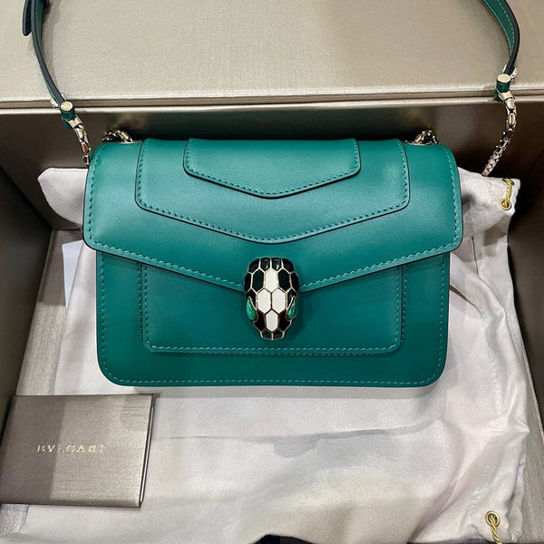 BVL Serpenti Forever Shoulder Bag 19cm Green Calfskin GHW 188643