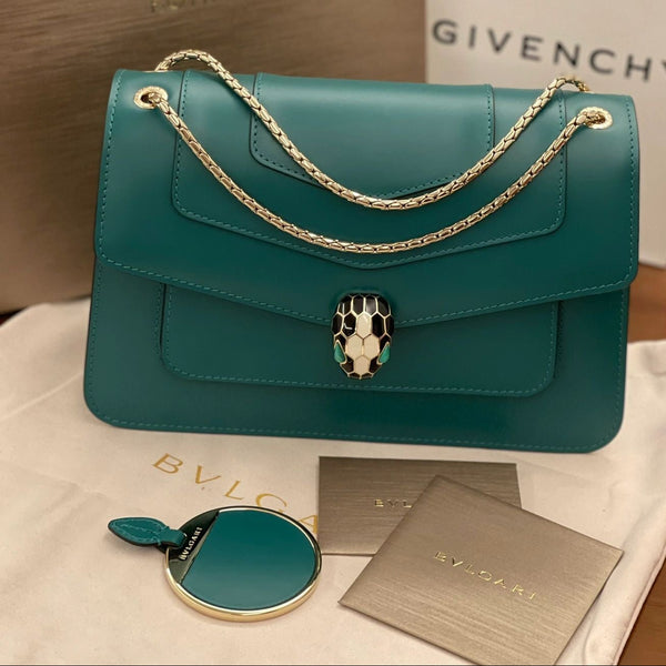 BVL Serpenti Forever Shoulder Bag 25cm Green Calfskin GHW 188644