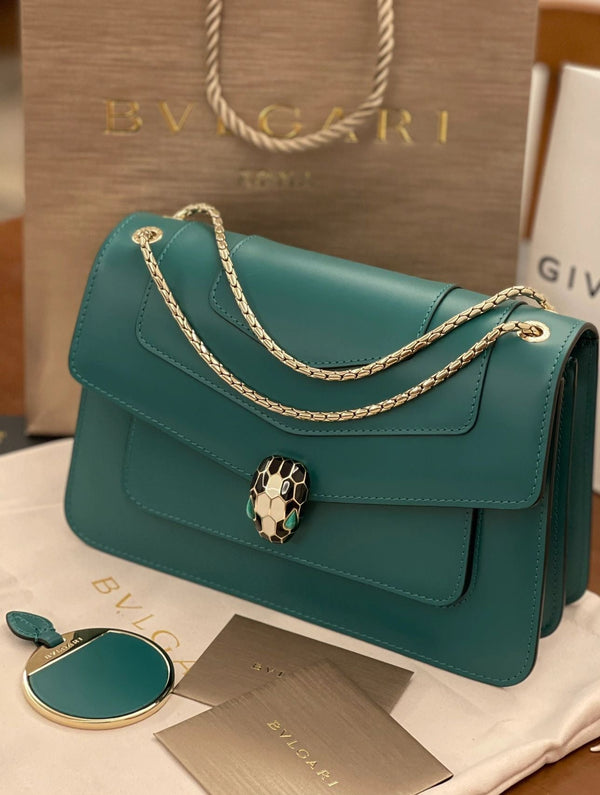 BVL Serpenti Forever Shoulder Bag 25cm Green Calfskin GHW 188644