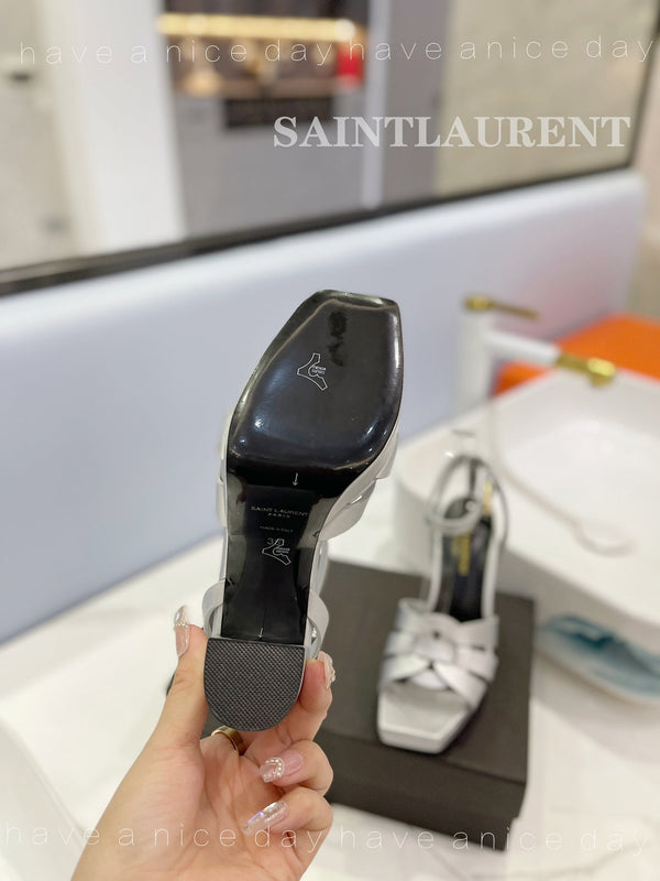 SL TRIBUTE FLATFORM SANDALS SILVER CALFSKIN