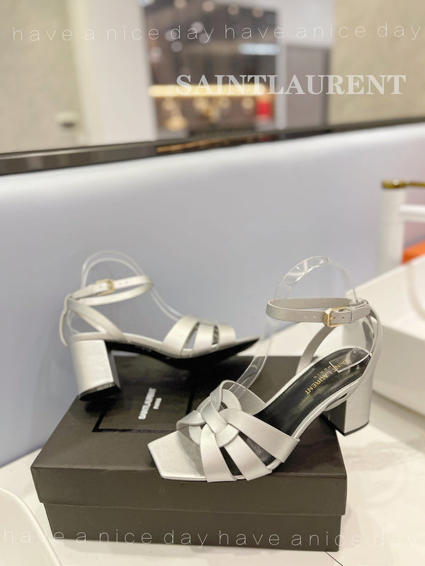SL TRIBUTE SANDAL SILVER CALFSKIN