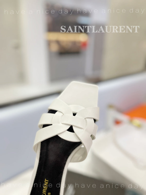 SL TRIBUTE SLIPPERS WHITE CALFSKIN