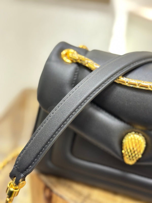 BVL Serpenti Reverse Shoulder Bag 22.5cm Black Calfskin GHW 188595