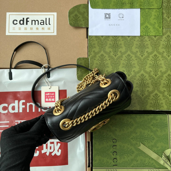 gg marmont mini 18cm pelle di vitello nera hardware dorato