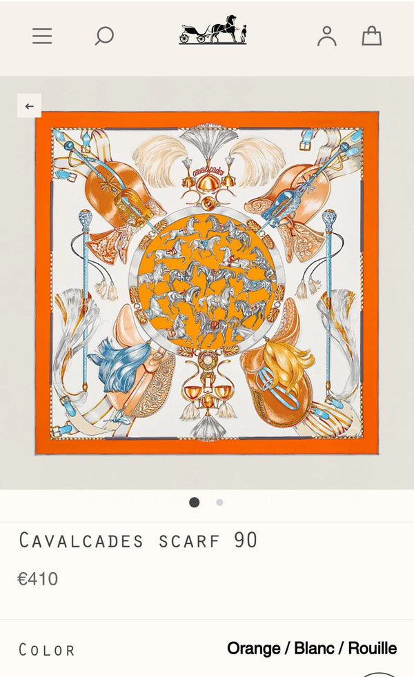 Cavalcades Scarf 90 CM In White Orange Colorful Silk Twill 288858