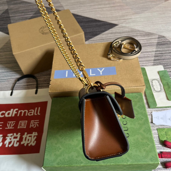 PADLOCK 22 SMALL GG BAG IN BLACK CALFSKIN AND BEIGE CANVAS