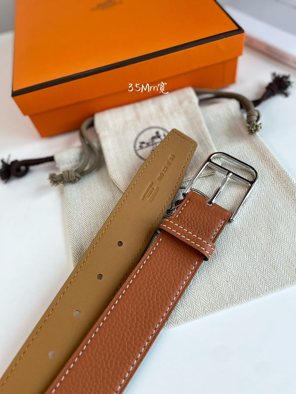 HM ROMAIN 35MM BELT YAM ORANGE LEATHER SILVER HARDWARE