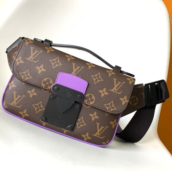 LV S Lock Sling Bag 21cm Brown Purple Monogram Macassar Canvas