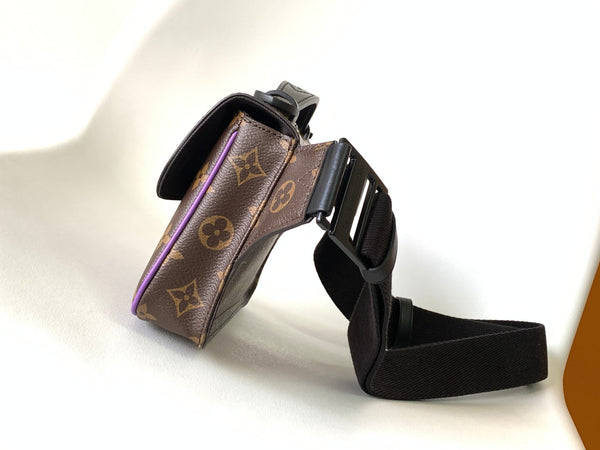 LV S Lock Sling Bag 21cm Brown Purple Monogram Macassar Canvas