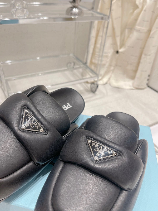 PRA SOFT PADDED NAPPA SHEARLING MULES BLACK LAMBSKIN