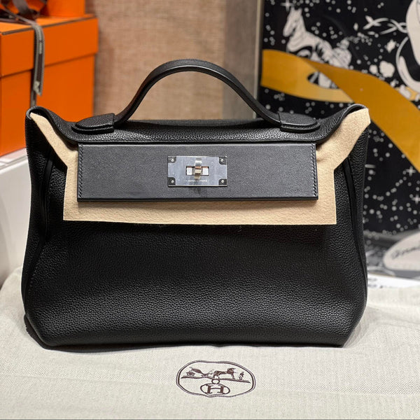 HM 24/24 Bag Black Leather Silver Hardware