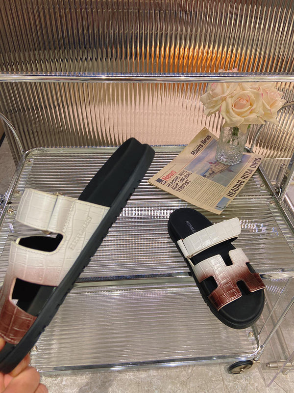 CHYPRE SANDAL OMBRE WHITE BROWN CALFSKIN
