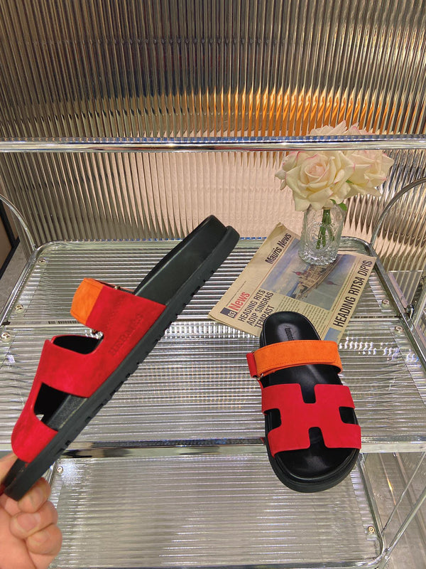 SANDALO CYPRUS ROSSO MIX ARANCIONE CAMOSCIO