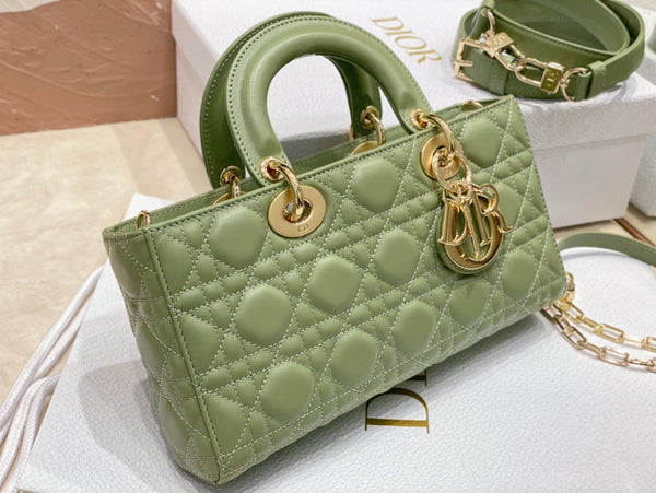 medium lady d-joy 26 green lambskin