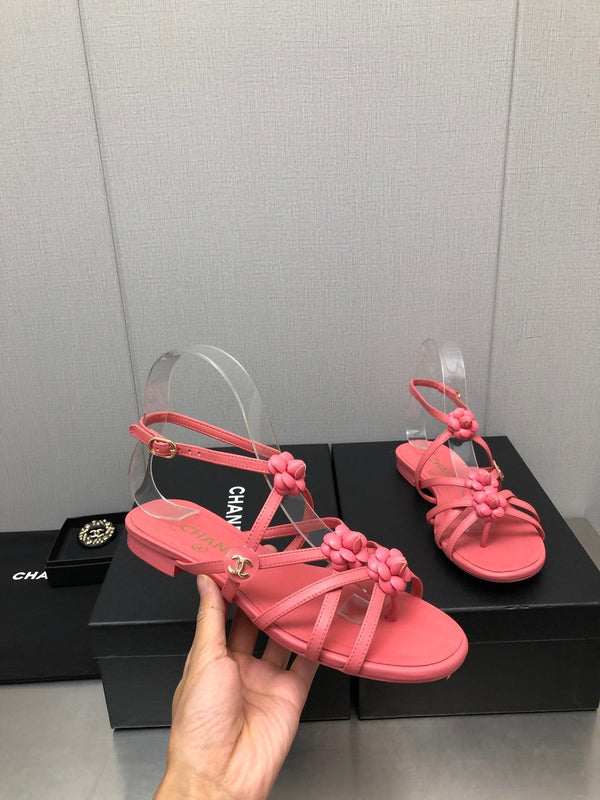 FLORAL FLAT SANDAL IN DARK PINK LAMBSKIN