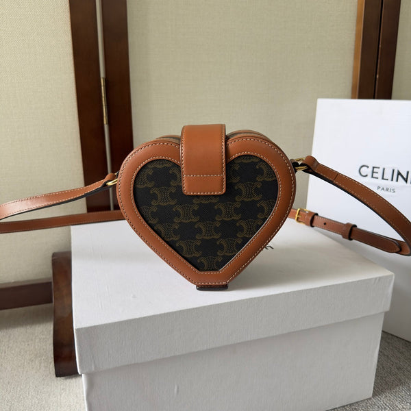 HEART TAMBOUR BAG 15 IN BLACK TRIOMPHE CANVAS AND BRONZE BROWN CALFSKIN