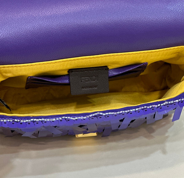 BAGUETTE MINI 19 IN GRAPE JELLY SEQUINS GOLD HARDWARE