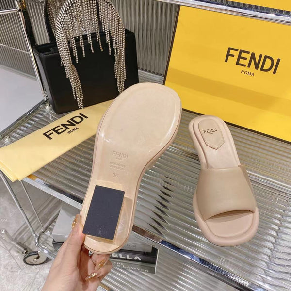 FENDI BAGUETTE SLIDES WOMEN IN BEIGE CALFSKIN