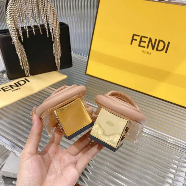 FENDI BAGUETTE SLIDES WOMEN IN DESERT SAND CALFSKIN