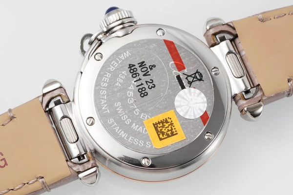 pasha 30mm quarzo oro rosa quadrante bianco pelle marrone chiaro 