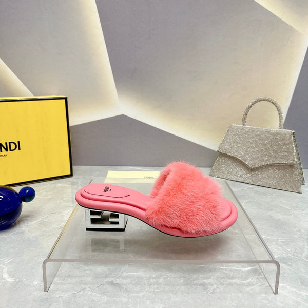 FENDI BAGUETTE MINK MEDIUM-HEELED 45MM IN PUNCH PINK FUR AND LAMBSKIN