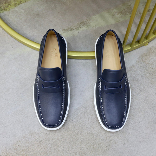 MOCASSINO HM GUILLAUME IN PELLE DI VITELLO BLU MARINO