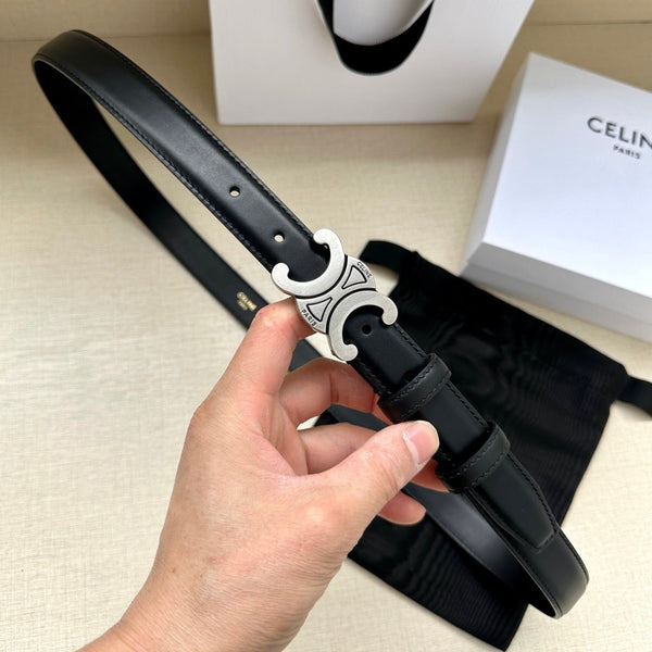 Cintura Triomphe Media 25mm Pelle di Vitello Nera Finitura Argento