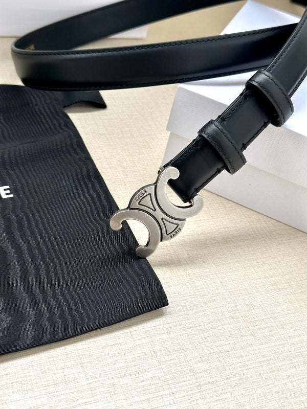 Cintura Triomphe Media 25mm Pelle di Vitello Nera Finitura Argento