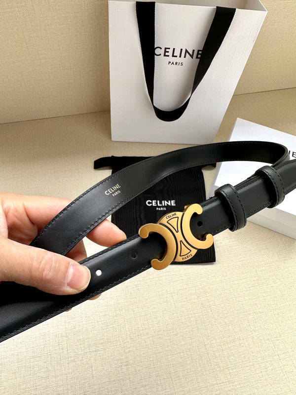 Cintura Triomphe Media 25mm Pelle di Vitello Nera Finitura Oro