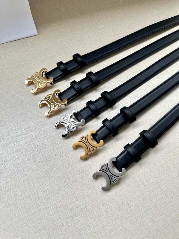 Cintura Triomphe Media 25mm Pelle di Vitello Nera Finitura Oro